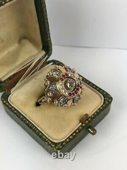 Antique Imperial Russian Faberge 18k 72 Gold Diamond Ruby Ring Author's work