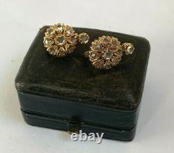 Antique Imperial Russian Faberge 18k 72 Gold Rose Cut Diamonds Earrings