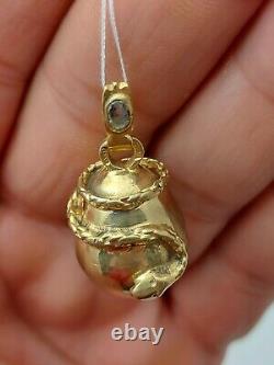 Antique Imperial Russian Faberge Diamond Silver 84 Gold Plate Snake Egg Pendant