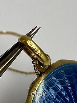 Antique Imperial Russian Faberge KF Silver 14k Gold blue Enamel Locket Pendant