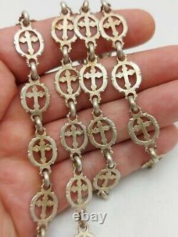 Antique Imperial Russian Faberge Silver 84 Enamel Orthodox Panagia Cross Pendant