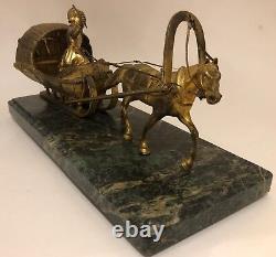 Antique Imperial Russian Gilt Bronze Sculpture of a Horse Sleigh Rider