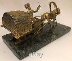 Antique Imperial Russian Gilt Bronze Sculpture of a Horse Sleigh Rider