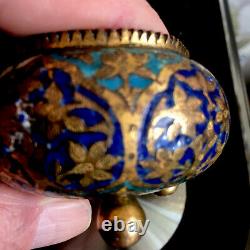 Antique Imperial Russian Gilt Metal and Enamel Salt Dish Cellar on Ball Feet