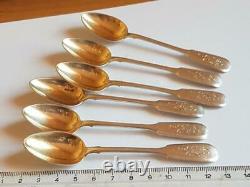Antique Imperial Russian Gilt Sterling Silver 84 Set of 6 Coffee Spoon 68 gr
