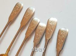 Antique Imperial Russian Gilt Sterling Silver 84 Set of 6 Coffee Spoon 68 gr