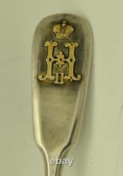 Antique Imperial Russian Khlebnikov Silver Spoon Tsar Nicholas II Monogram c1906