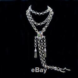Antique Imperial Russian Long Chain Necklace Rose Gold w Slide Tassels (6365)
