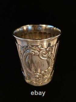 Antique Imperial Russian MOSCOW Chased Silver Beaker Mug Cup Shot Charka Kovsh