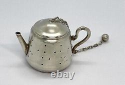 Antique Imperial Russian Marked 840 Silver Tea Pot Tea Strainer 34.05g 2.1/2