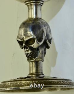 Antique Imperial Russian Masonic Silver Memento Mori Double Skulls Wine Goblet