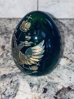 Antique Imperial Russian Nicholas l Large Green Cut Glass Easter Egg gilt Eagle