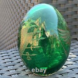 Antique Imperial Russian Nicholas l Large Green Cut Glass Easter Egg gilt Eagle