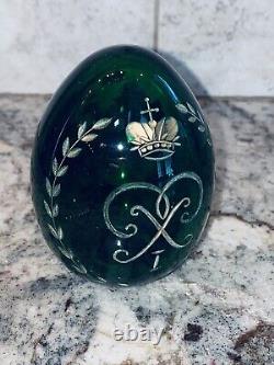 Antique Imperial Russian Nicholas l Large Green Cut Glass Easter Egg gilt Eagle