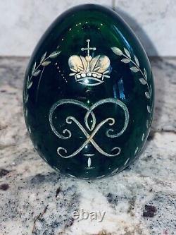 Antique Imperial Russian Nicholas l Large Green Cut Glass Easter Egg gilt Eagle