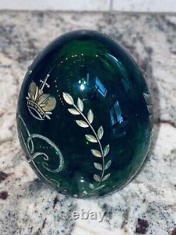 Antique Imperial Russian Nicholas l Large Green Cut Glass Easter Egg gilt Eagle