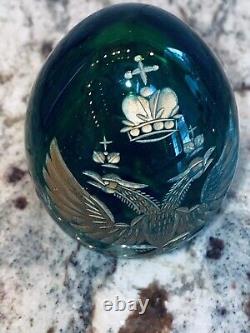 Antique Imperial Russian Nicholas l Large Green Cut Glass Easter Egg gilt Eagle