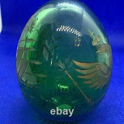 Antique Imperial Russian Nicholas l Large Green Cut Glass Easter Egg gilt Eagle