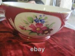 Antique Imperial Russian Porcelain Red Floral Bowl & Plate Set Marked Gardner