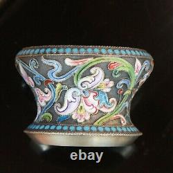 Antique Imperial Russian Shaded Cloisonne 875 Silver Enamel Salt Dish Bowl
