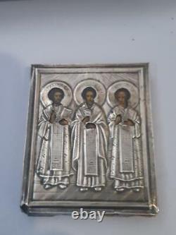 Antique Imperial Russian Silver 84 Christian Icon Saints Georgiy Vasiliy Ioann