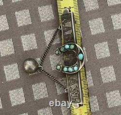 Antique Imperial Russian Silver 84 Women's Jewelry Brooch Pin Turquoise Stone