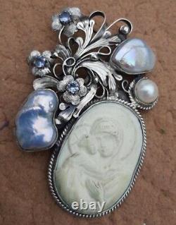 Antique Imperial Russian Silver 84 Women's Jewelry Cameo Brooch Pin Icon Mary