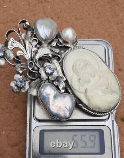 Antique Imperial Russian Silver 84 Women's Jewelry Cameo Brooch Pin Icon Mary