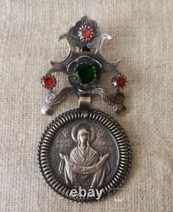 Antique Imperial Russian Silver Dukach Slobozhansky Virgin Marie Stone Rare