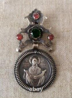 Antique Imperial Russian Silver Dukach Slobozhansky Virgin Marie Stone Rare