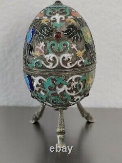 Antique Imperial Russian Silver Ename Egg By Pavel Ovchinnikov