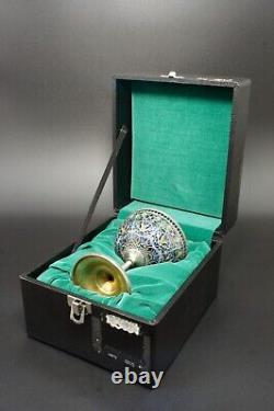 Antique Imperial Russian Silver-Gilt Cloisonne & Plique-A-Jour Enamel Footed Cup