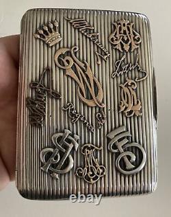 Antique Imperial Russian Silver & Gold Application Masonic Symbol Cigarette Case