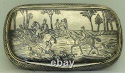 Antique Imperial Russian Silver Niello Tobacco Snuff Box Engraved c1888