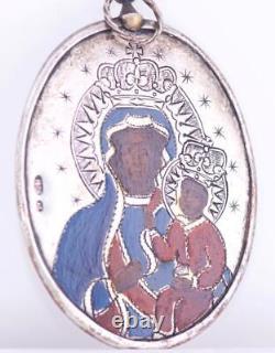 Antique Imperial Russian Silver Painted Enamel Orthodox Icon Pendant c1900's