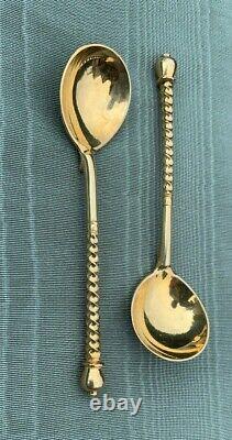 Antique Imperial Russian Silver gilt Niello enamel Spoons Ovchinnikov Moscow