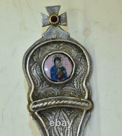 Antique Imperial Russian Spoon Silver Enamel Orthodox Christian Baptise Ritual