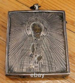 Antique Imperial Russian Sterling Silver 84 Icon HOLY St Sergius Radonezh 19th