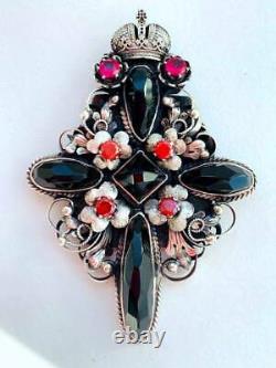 Antique Imperial Russian Sterling Silver 84 Jewelry Cross Pin Brooch Pendant 80g