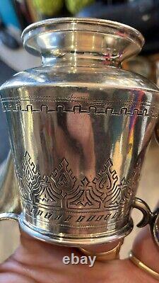 Antique Imperial Russian Sterling Silver 84 Jug Chiseled Leaves Handle Rare Old