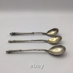 Antique Imperial Russian Sterling Silver 84 Set of 3 Cofe Spoons Gilding (40 gm)