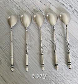Antique Imperial Russian Sterling Silver 84 Set of 5 Cofe Spoons