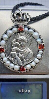 Antique Imperial Russian Sterling Silver 84 Women's Jewelry Pendant Icon Mary