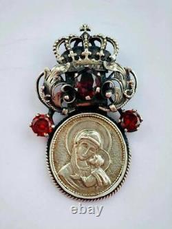 Antique Imperial Russian Sterling Silver 84 Womens Jewelry Pendant Icon Mary 23g