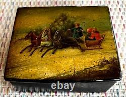 Antique Imperial Russian Vishniakov Lacquer Box Troika