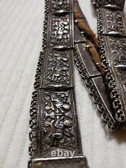 Antique Imperial Russian silver Caucasian panel belt. Moscow Kokoshnik stamps