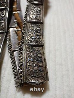 Antique Imperial Russian silver Caucasian panel belt. Moscow Kokoshnik stamps