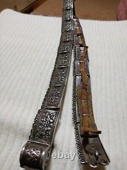 Antique Imperial Russian silver Caucasian panel belt. Moscow Kokoshnik stamps