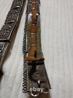 Antique Imperial Russian silver Caucasian panel belt. Moscow Kokoshnik stamps