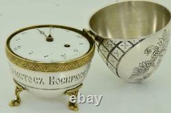 Antique Imperial Russian silver Easter egg desk clock for Catherine II Court